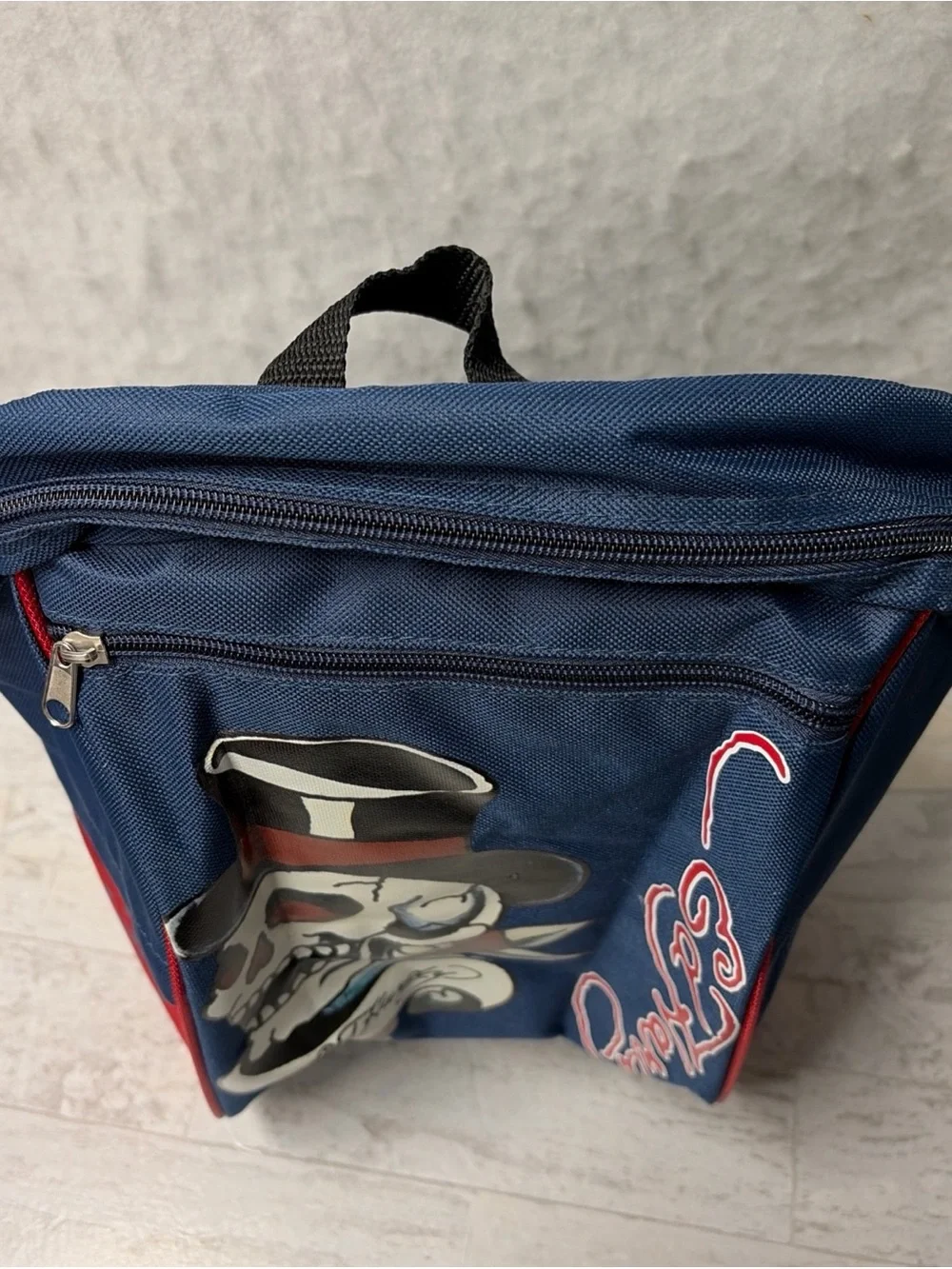 Don Ed Hardy Skull Top Hat Backpack Y2K Blue Red Retro 14